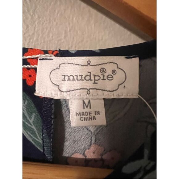 Mudpie Womens M Pierce Flounce Top Blue Statement Elbow Sleeve Floral Peplum New - Picture 13 of 14